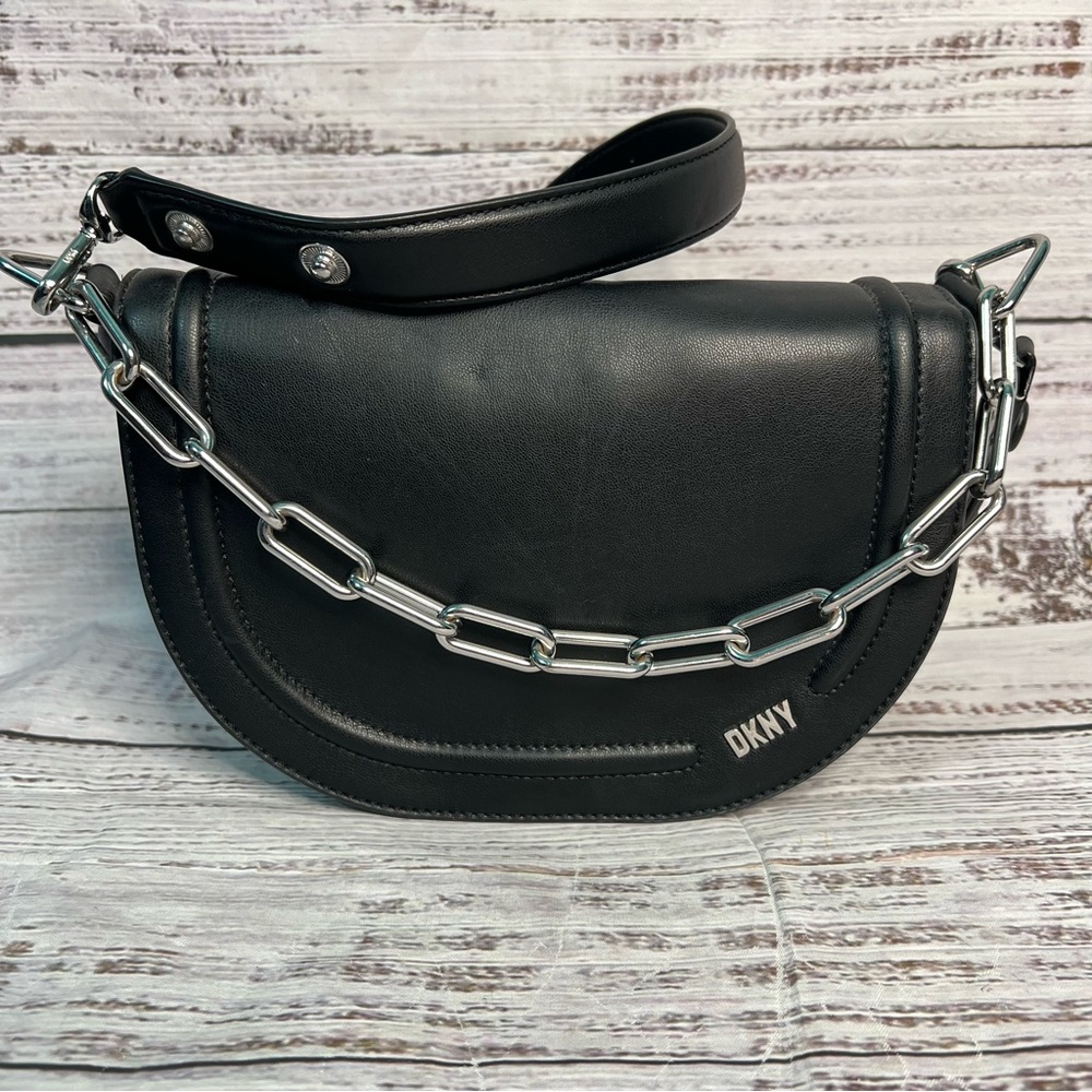 DKNY Orion Chain Shoulder Bag Black with Silver‎ Chain Convertible Strap